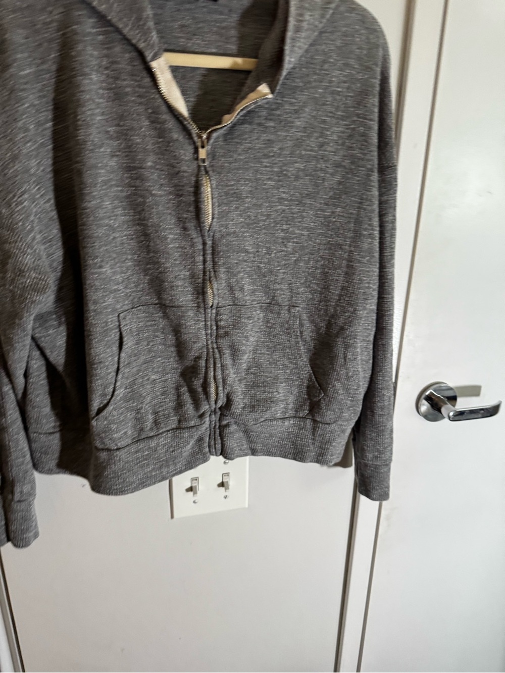 Monrow Grey Ribbed Original Zip Up Hoodie - Picture 8 of 11